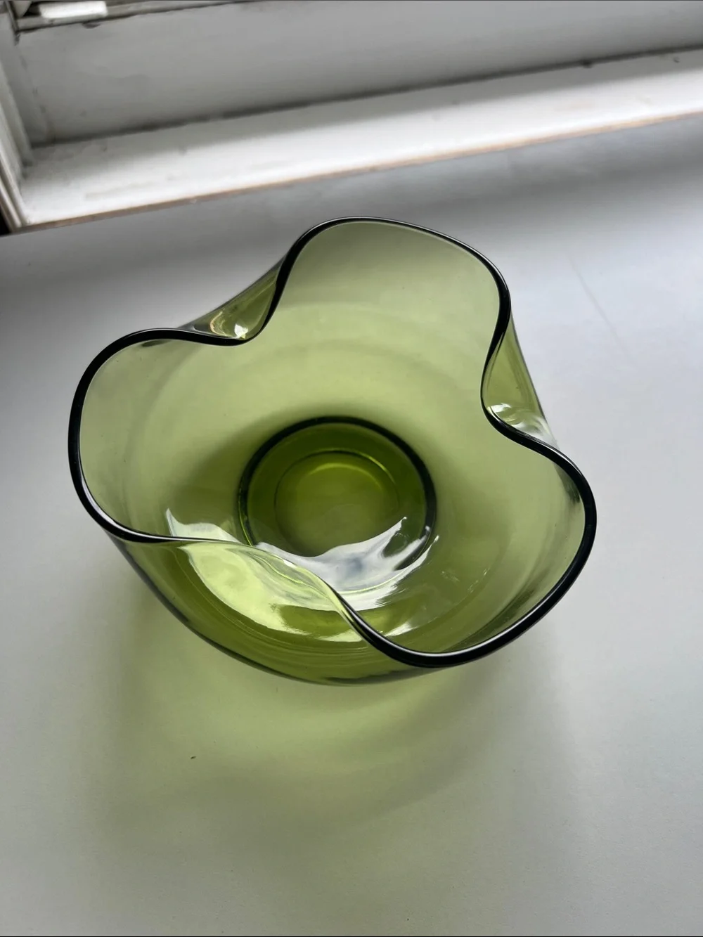 Vintage Anchor Hocking Green Glass Folded Edge Replacement Dip Bowl MCM